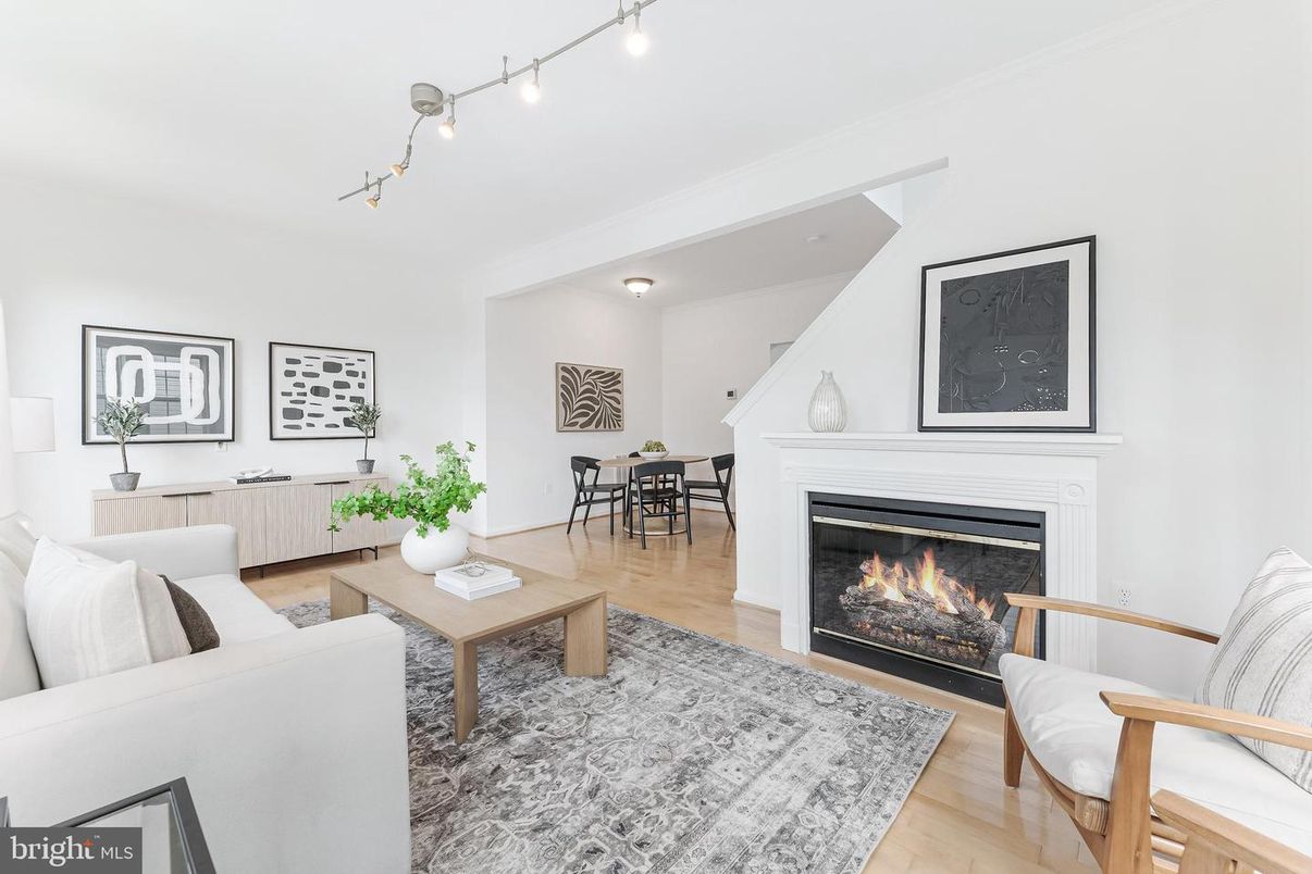 Dining room, Fireplace, Interior, Living room, Wood Texture Flooring