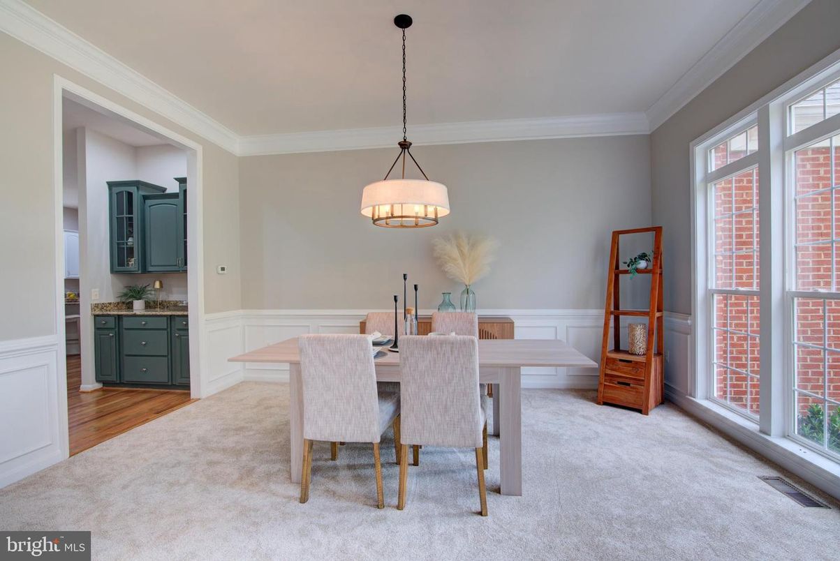 Dining room, Interior, Pendant Lights, Wood Texture Flooring