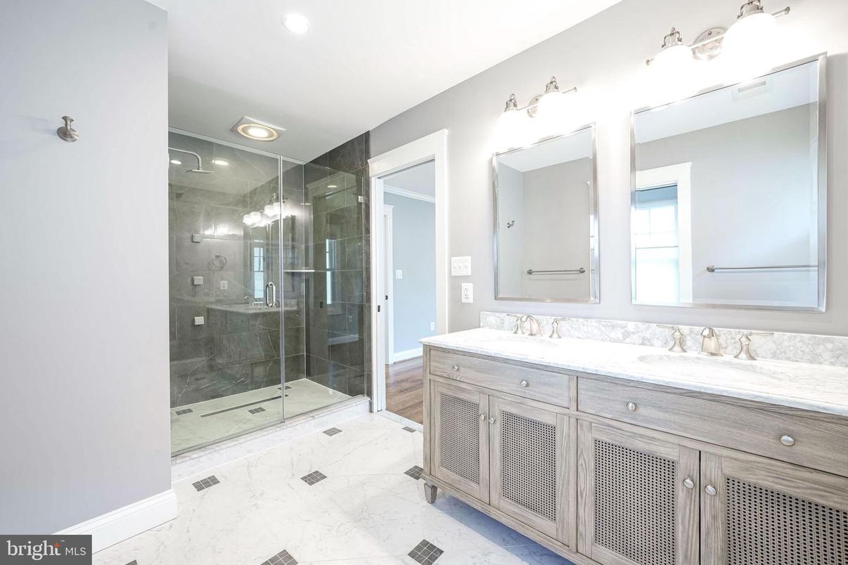 Bathroom, Glass Shower, Interior, Marble, Recessed Lighting