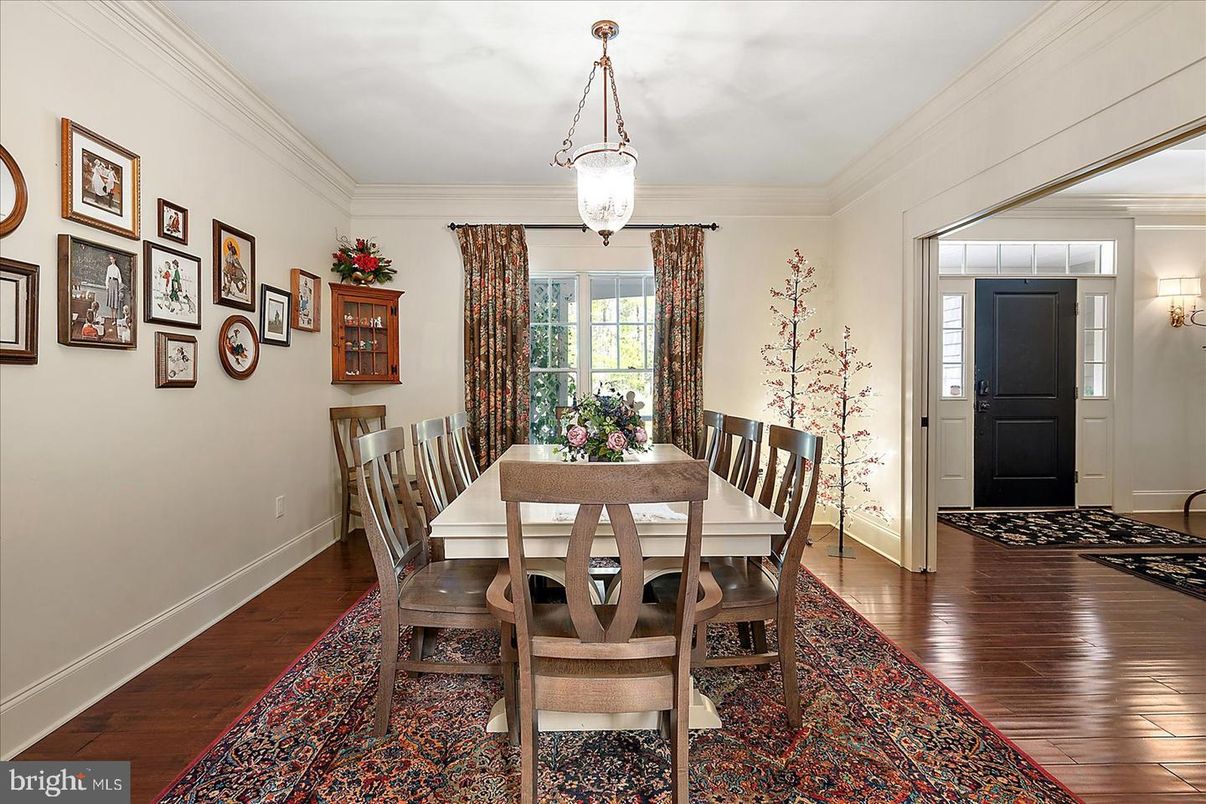 Dining room, Interior, Pendant Lights, Wood Texture Flooring