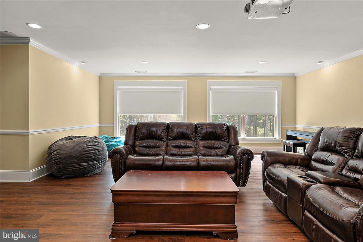 Home Theatre Room, Interior, Living room, Recessed Lighting, Wood Texture Flooring