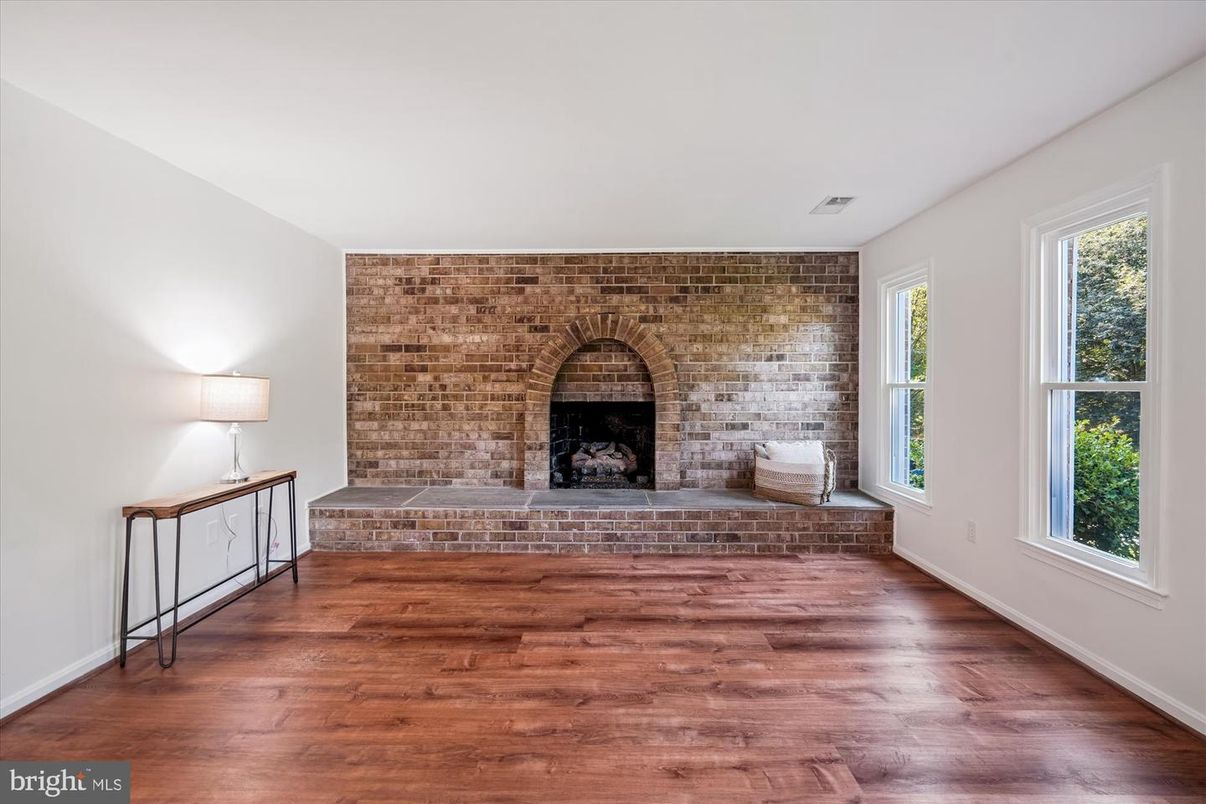 Empty room, Fireplace, Interior, Stone Walls, Wood Texture Flooring