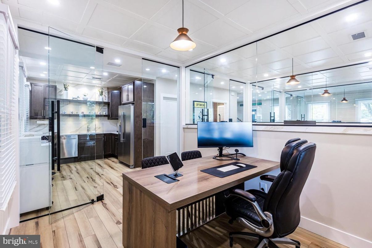 Home Office, Interior, Kitchen, Pendant Lights, Recessed Lighting, Wood Texture Flooring
