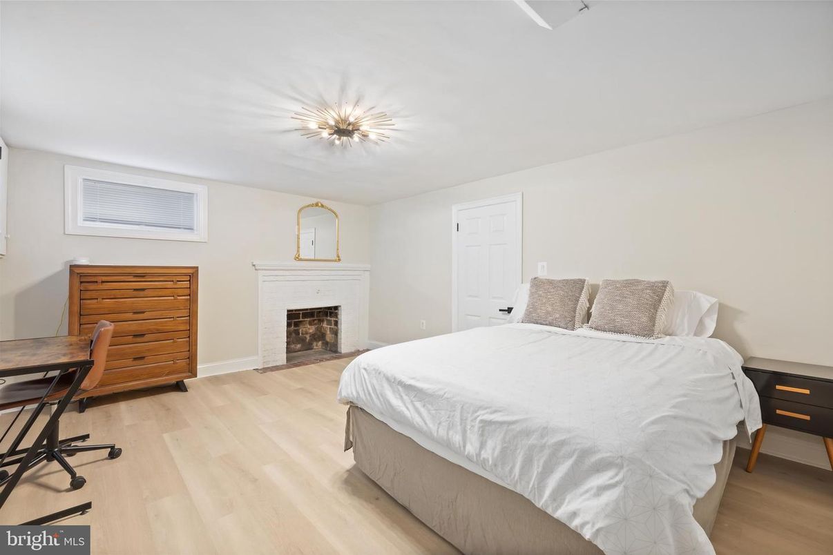 Bedroom, Fireplace, Interior, Wood Texture Flooring