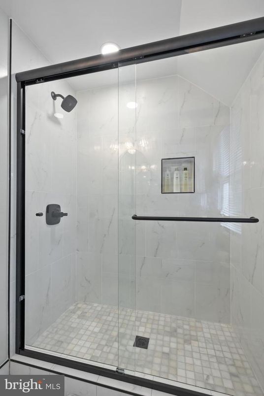 Bathroom, Glass Shower, Interior, Marble Walls, Recessed Lighting