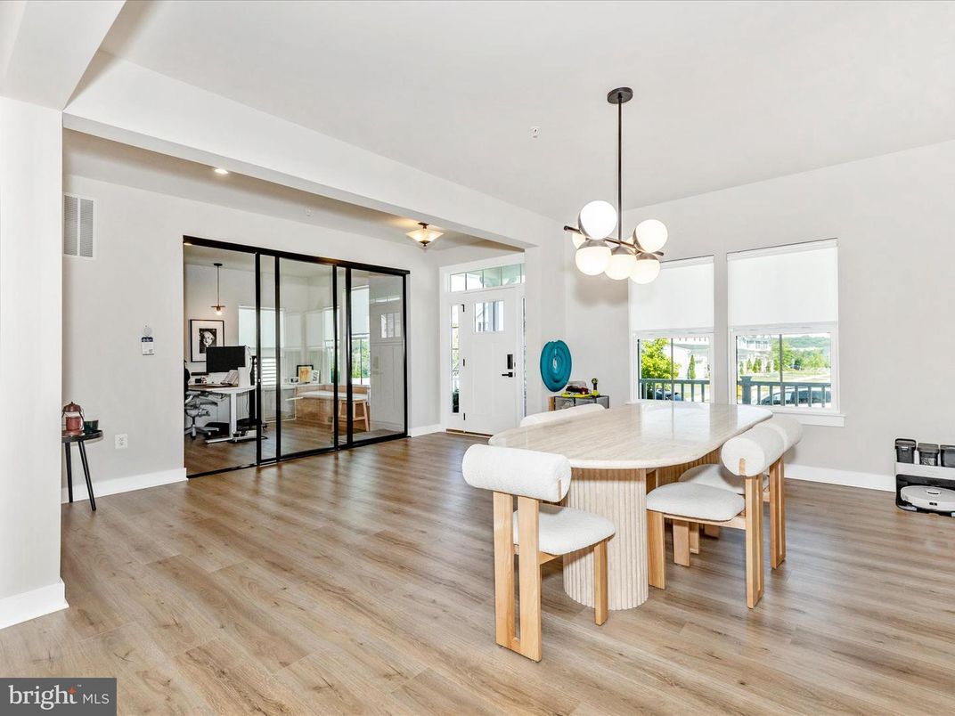 Dining room, Interior, Pendant Lights, Wood Texture Flooring