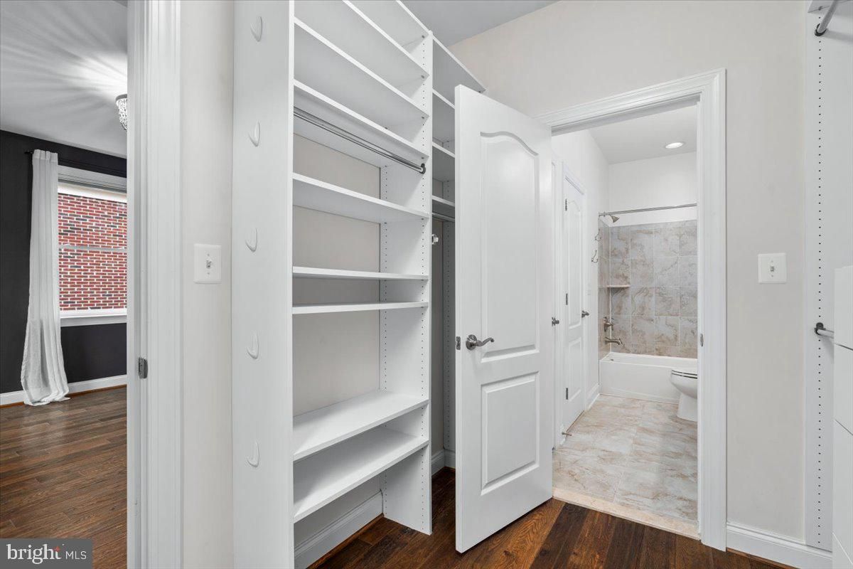 Bathroom, Interior, Recessed Lighting, Walk-in Closets, Wood Texture Flooring