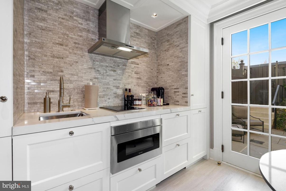 Interior, Kitchen, Stainless Steel Appliances, Stone Walls, Wood Texture Flooring