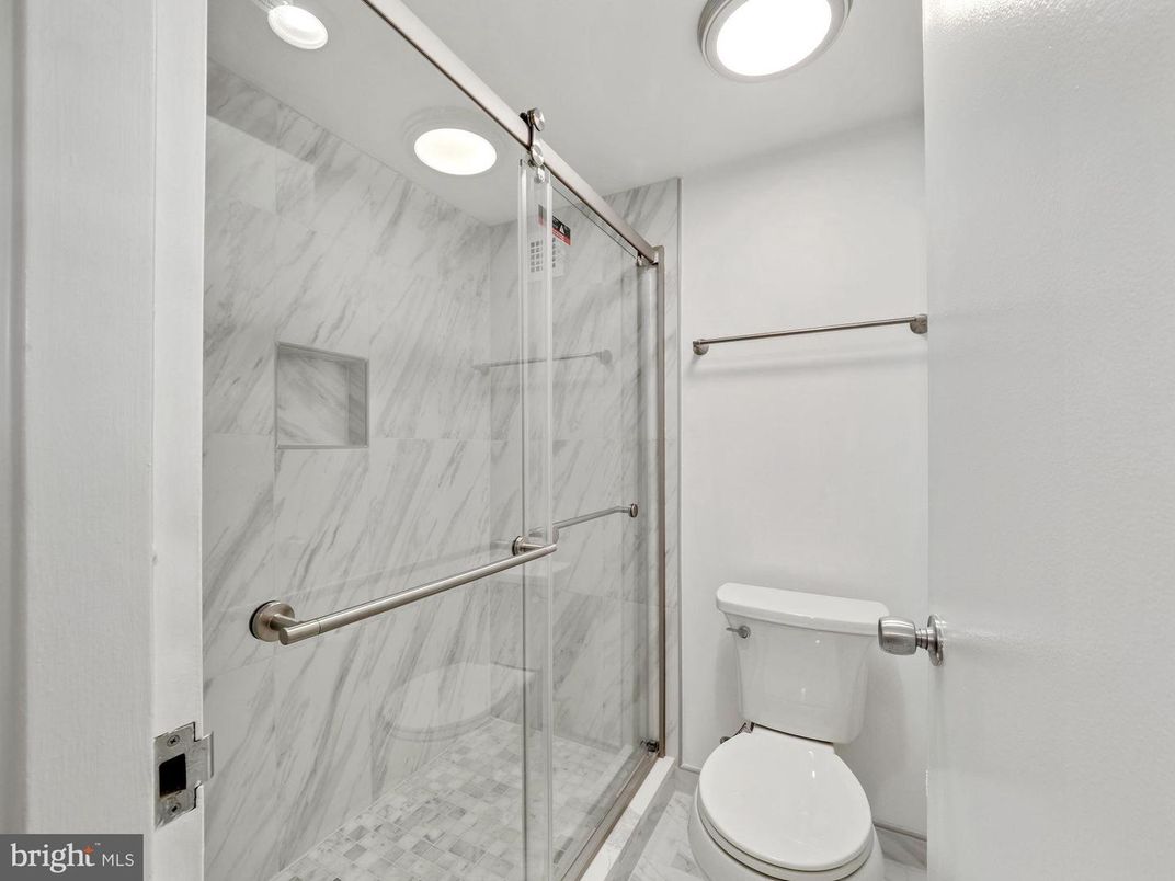 Bathroom, Glass Shower, Interior, Marble Walls, Recessed Lighting
