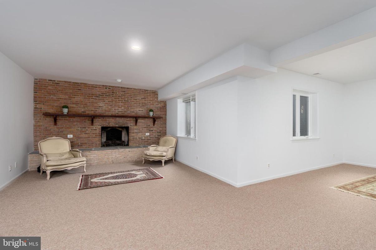 Empty room, Fireplace, Interior, Recessed Lighting, Stone Walls