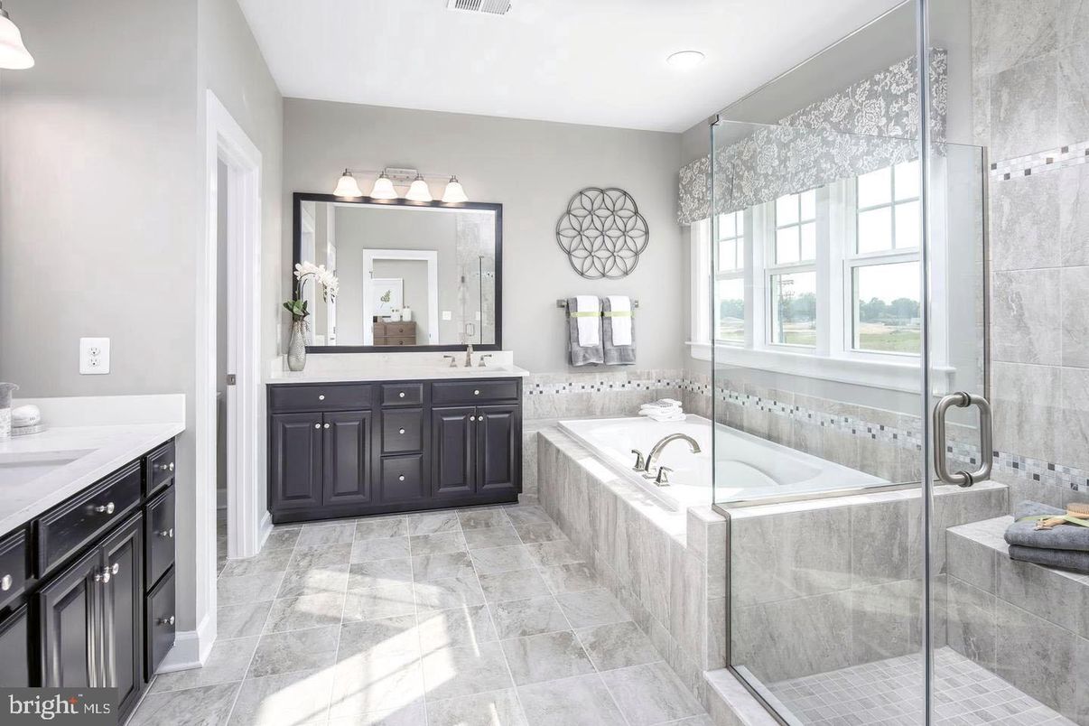Bathroom, Dual Sink Vanities, Glass Shower, Interior, Recessed Lighting