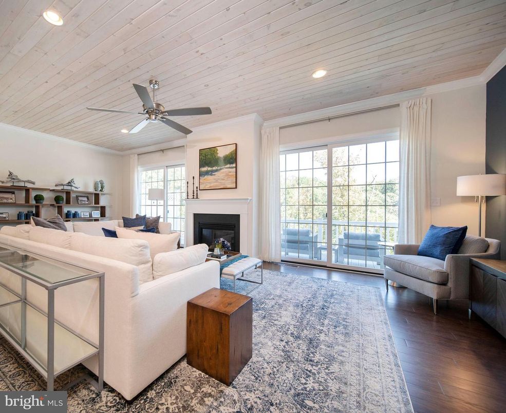 Fireplace, Interior, Living room, Recessed Lighting, Wooden Ceilings, Wood Texture Flooring