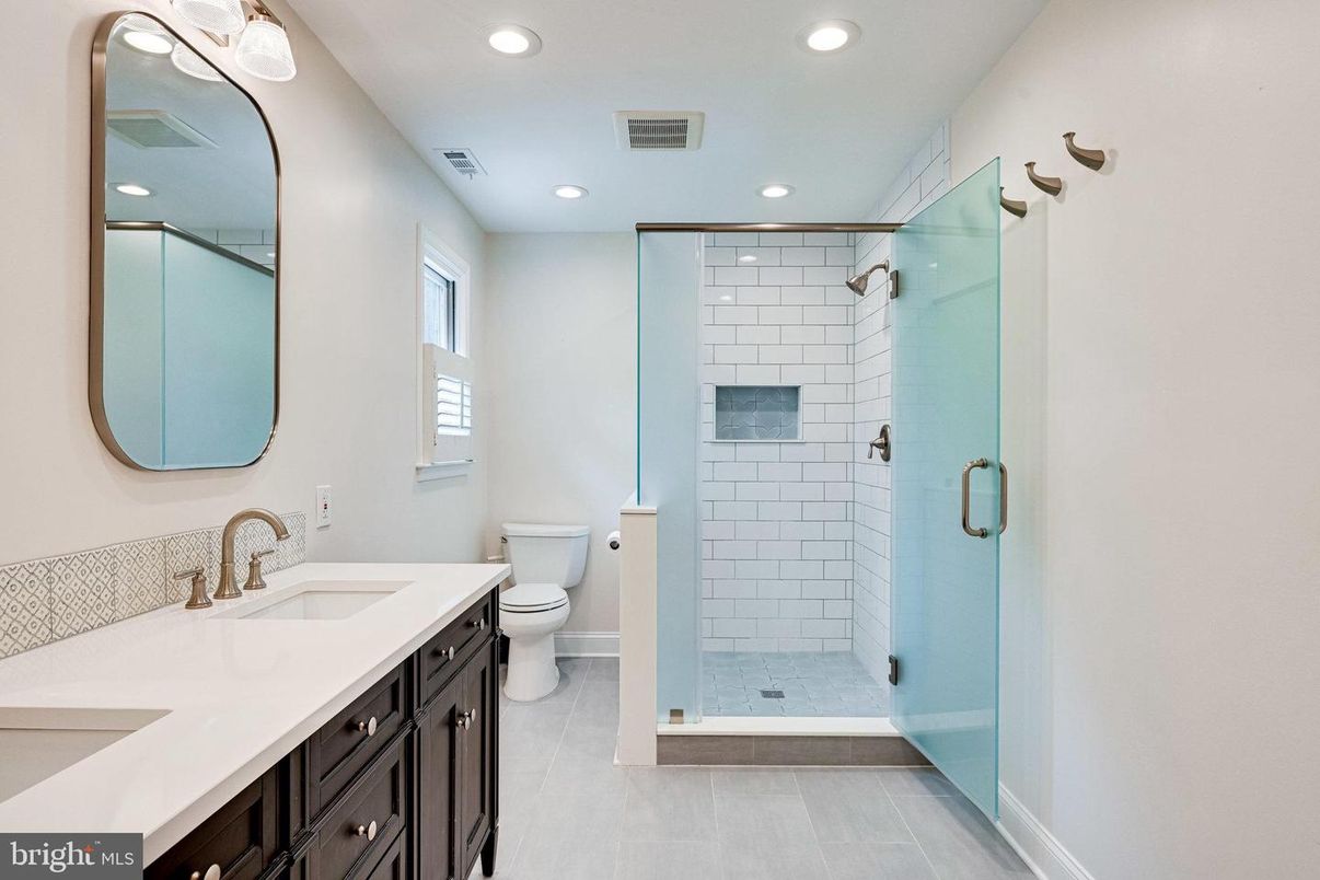 Bathroom, Dual Sink Vanities, Glass Shower, Interior, Recessed Lighting