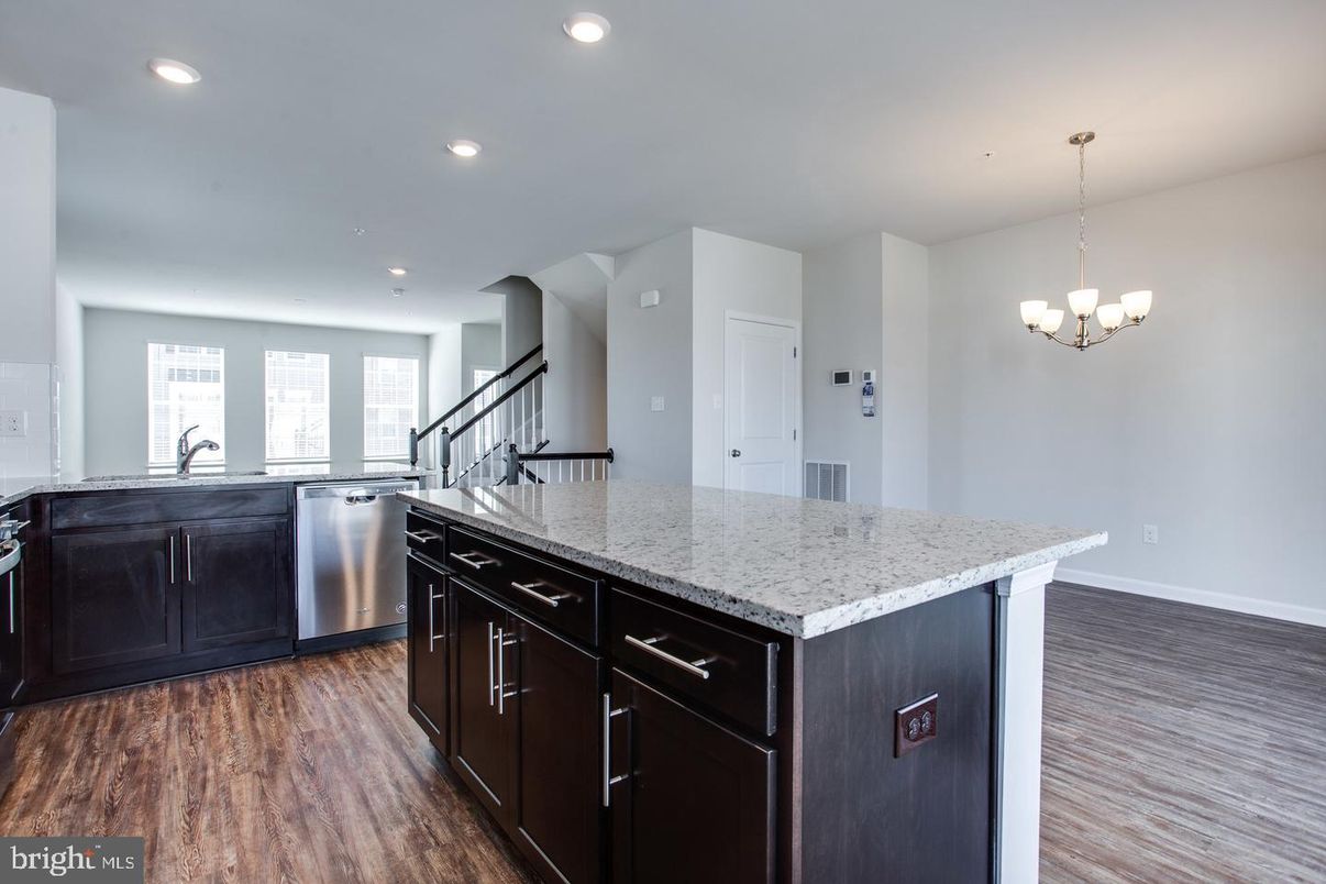 Chandelier, Interior, Kitchen, Recessed Lighting, Wood Texture Flooring