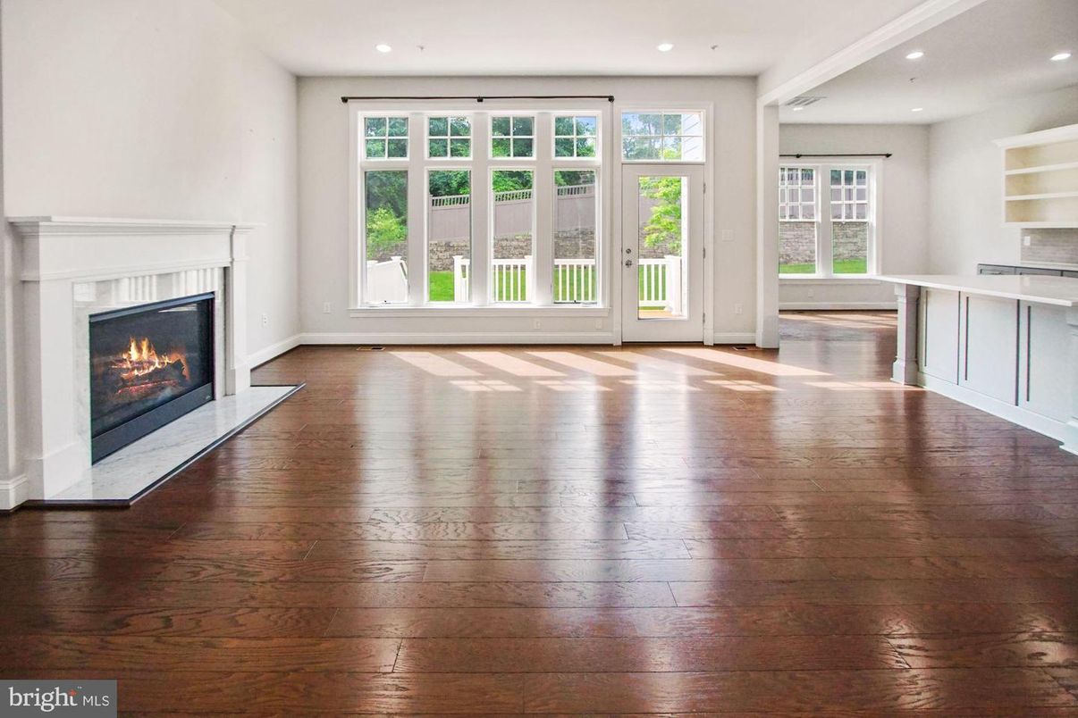 Empty room, Fireplace, Interior, Recessed Lighting, Wood Texture Flooring