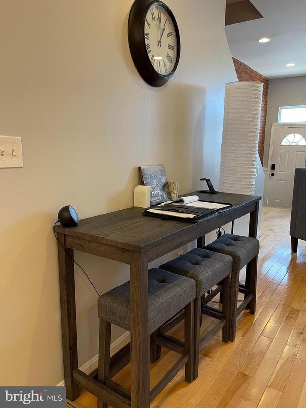 Dining room, Interior, Recessed Lighting, Wood Texture Flooring