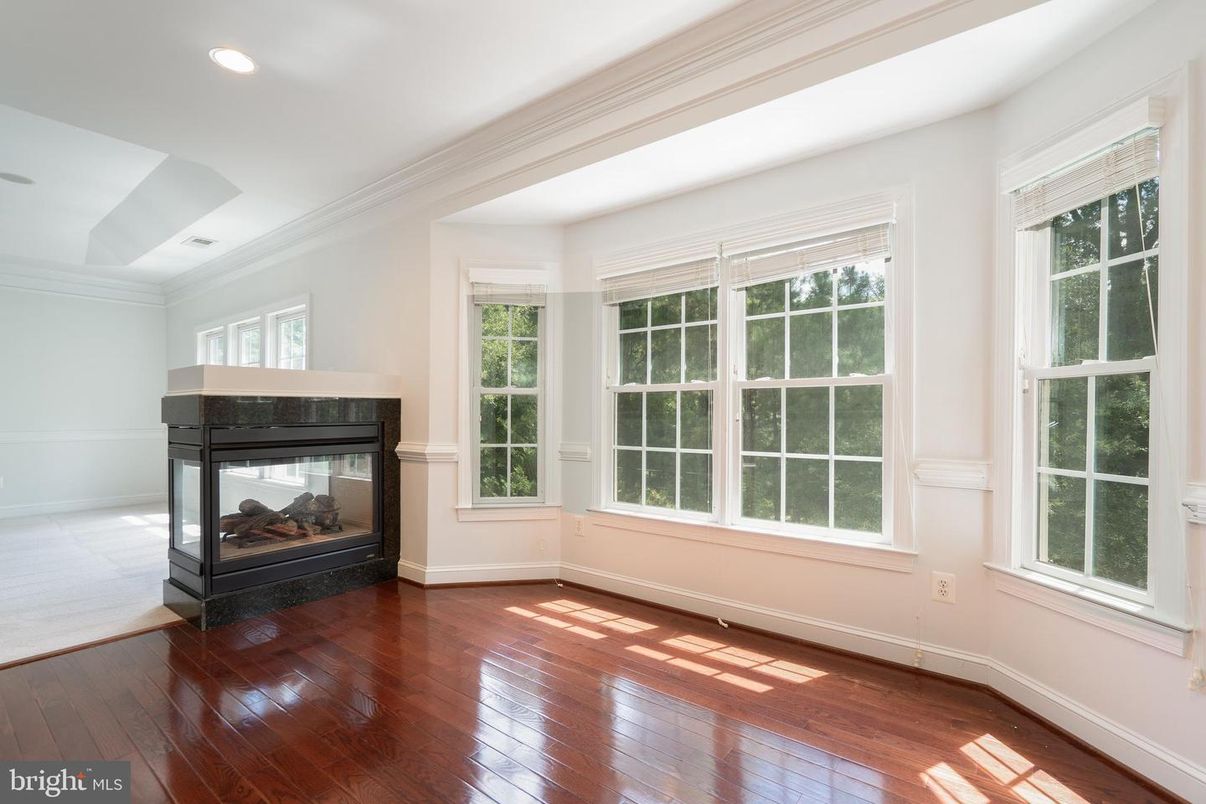 Empty room, Fireplace, Interior, Recessed Lighting, Wood Texture Flooring