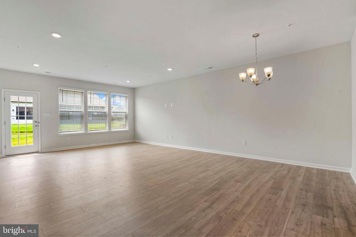Chandelier, Empty room, Interior, Recessed Lighting, Wood Texture Flooring