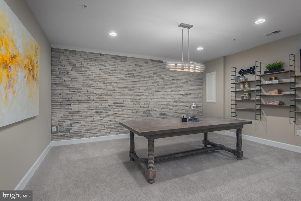Home Office, Interior, Pendant Lights, Recessed Lighting, Stone Walls