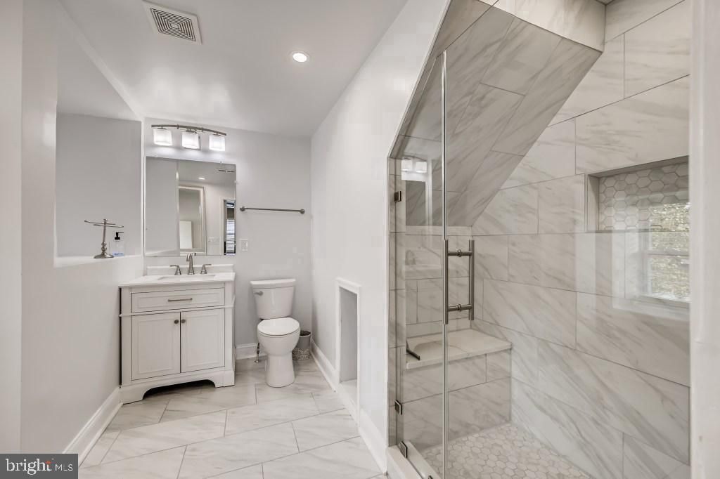Bathroom, Glass Shower, Interior, Marble, Marble Walls, Recessed Lighting