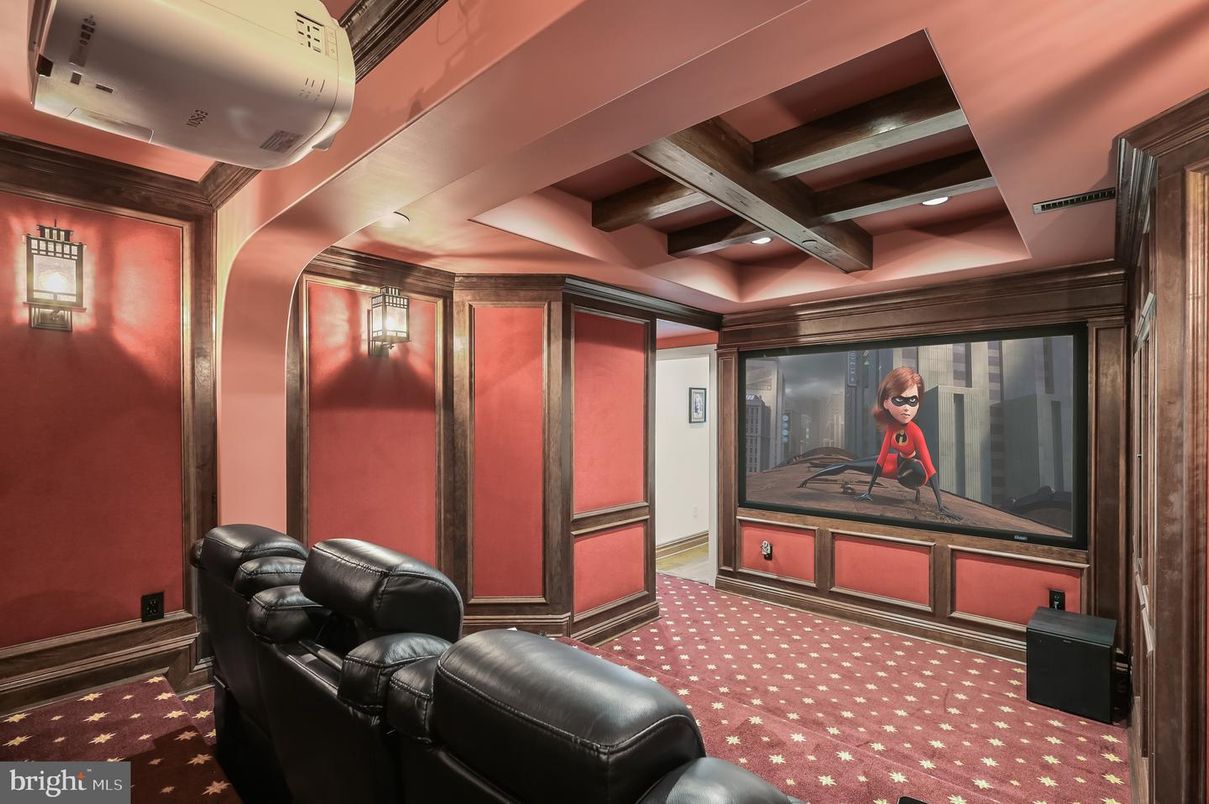 Home Theatre Room, Interior, Projection Screen, Recessed Lighting, Theatre Room, Wooden Beams
