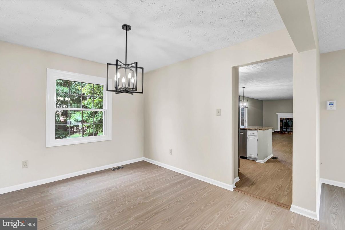 Empty room, Interior, Kitchen, Pendant Lights, Wood Texture Flooring