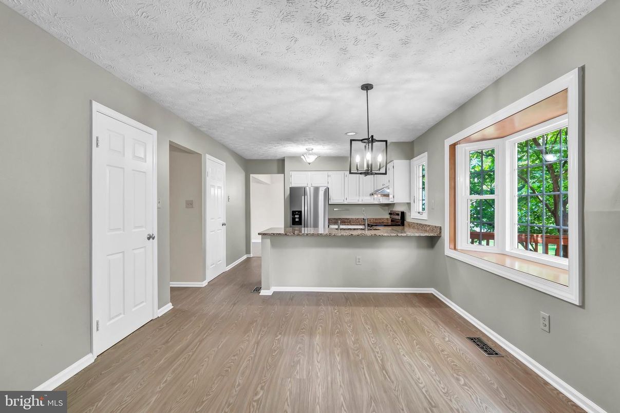 Interior, Kitchen, Pendant Lights, Stainless Steel Appliances, Wood Texture Flooring