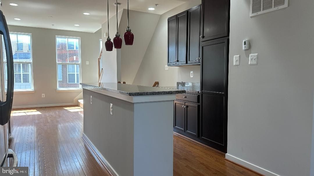 Interior, Kitchen, Pendant Lights, Recessed Lighting, Wood Texture Flooring
