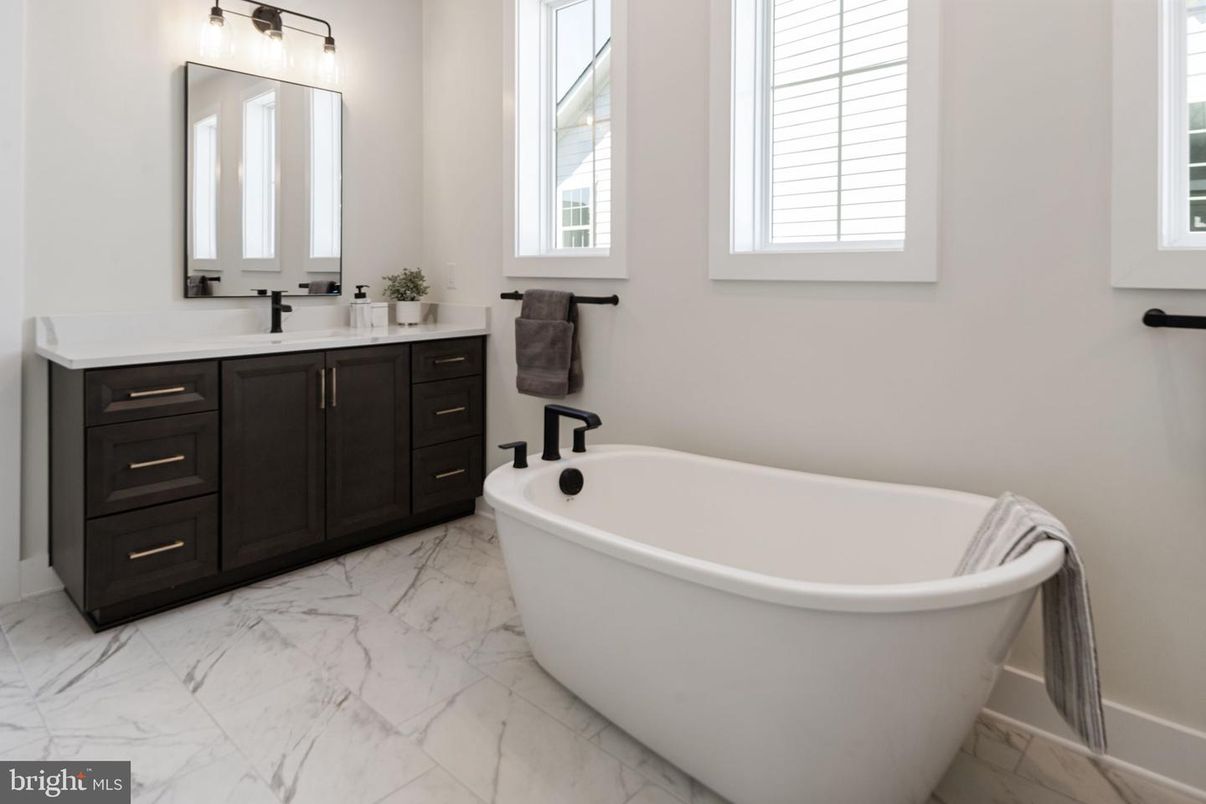 Bathroom, Dual Sink Vanities, Free Standing Baths, Interior, Marble