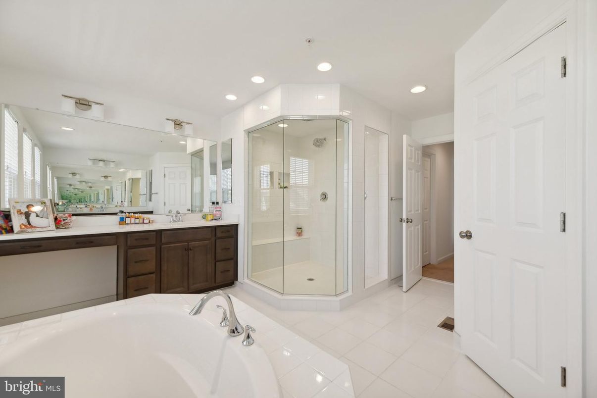 Bathroom, Dual Sink Vanities, Glass Shower, Interior, Recessed Lighting