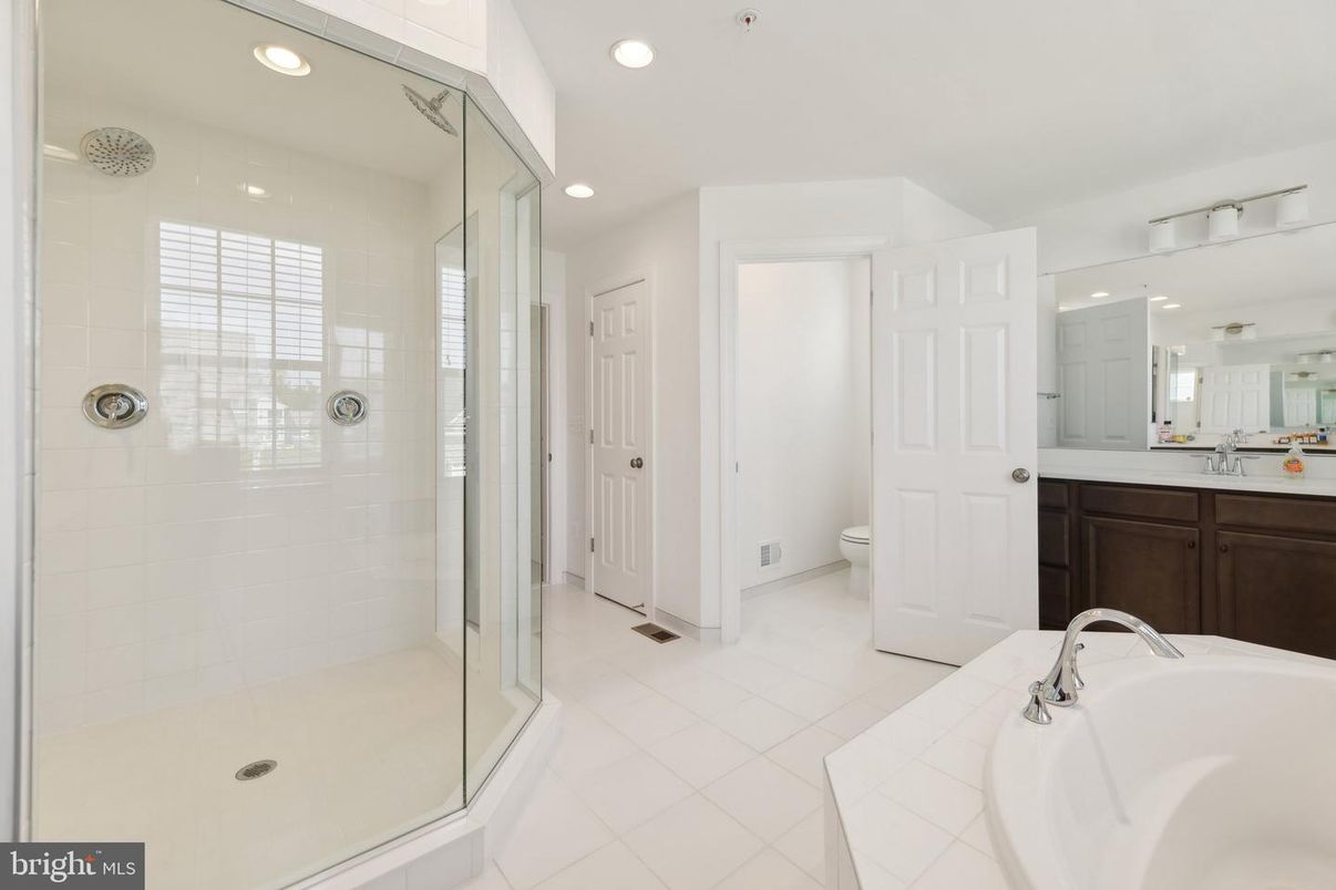 Bathroom, Dual Sink Vanities, Glass Shower, Interior, Recessed Lighting