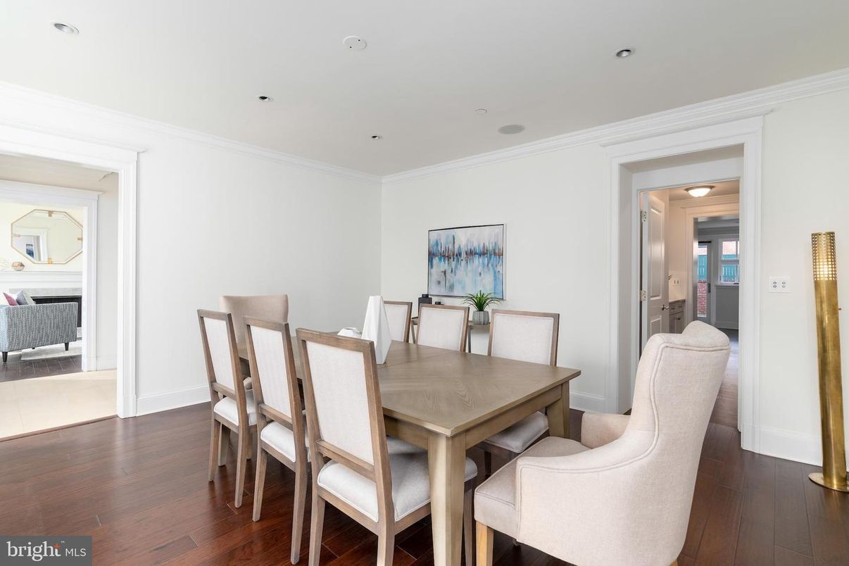 Dining room, Interior, Recessed Lighting, Wood Texture Flooring