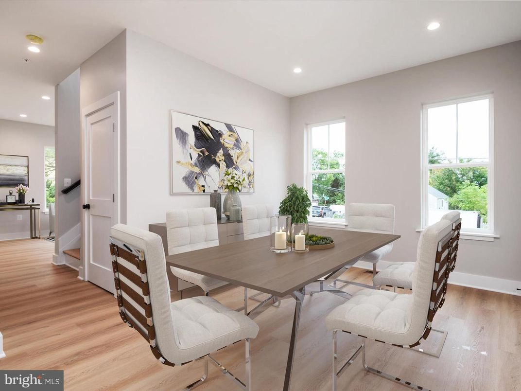 Dining room, Interior, Recessed Lighting, Wood Texture Flooring