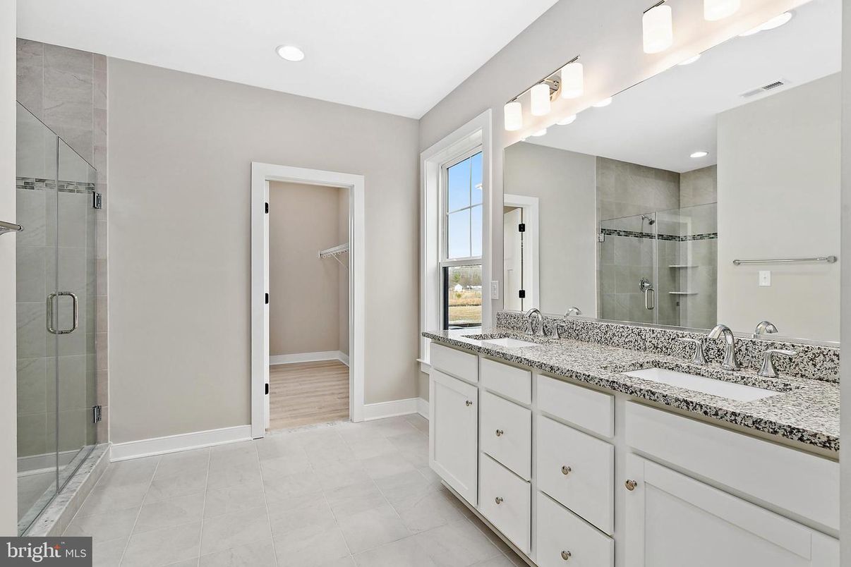 Bathroom, Dual Sink Vanities, Glass Shower, Interior, Recessed Lighting