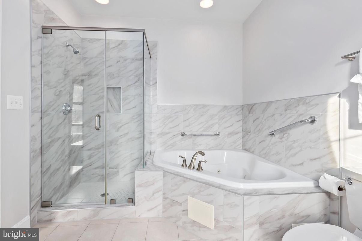 Bathroom, Glass Shower, Interior, Marble Walls, Recessed Lighting