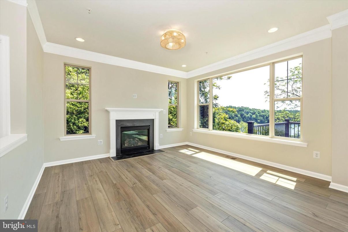 Empty room, Fireplace, Interior, Recessed Lighting, Wood Texture Flooring