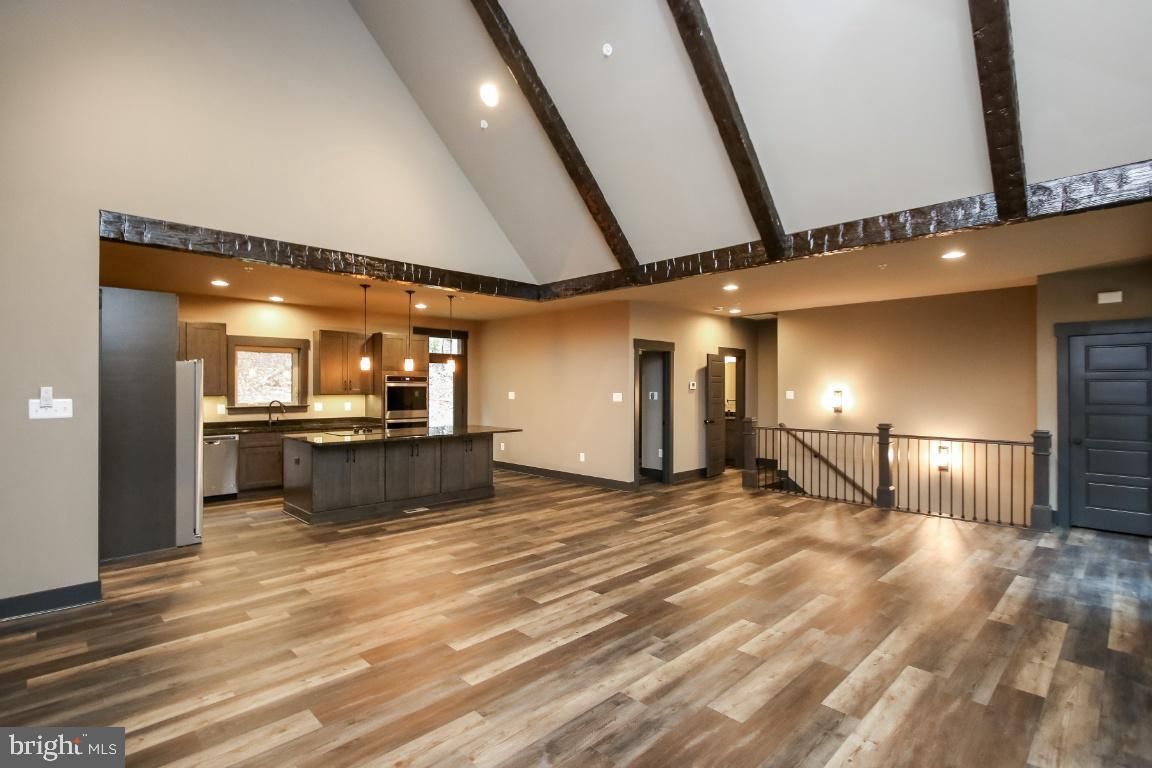 Interior, Kitchen, Pendant Lights, Recessed Lighting, Wooden Beams, Wood Texture Flooring