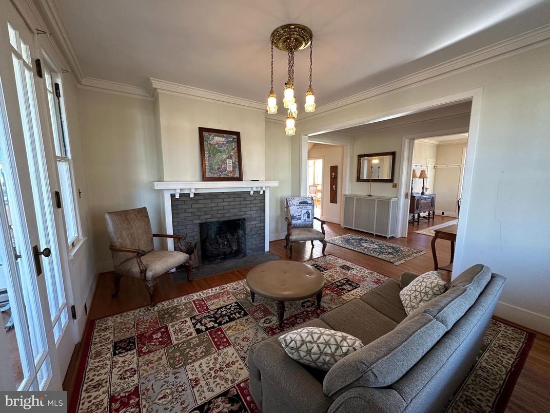 Fireplace, Interior, Living room, Pendant Lights, Wood Texture Flooring