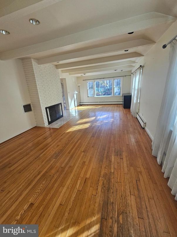Empty room, Fireplace, Interior, Recessed Lighting, Wood Texture Flooring