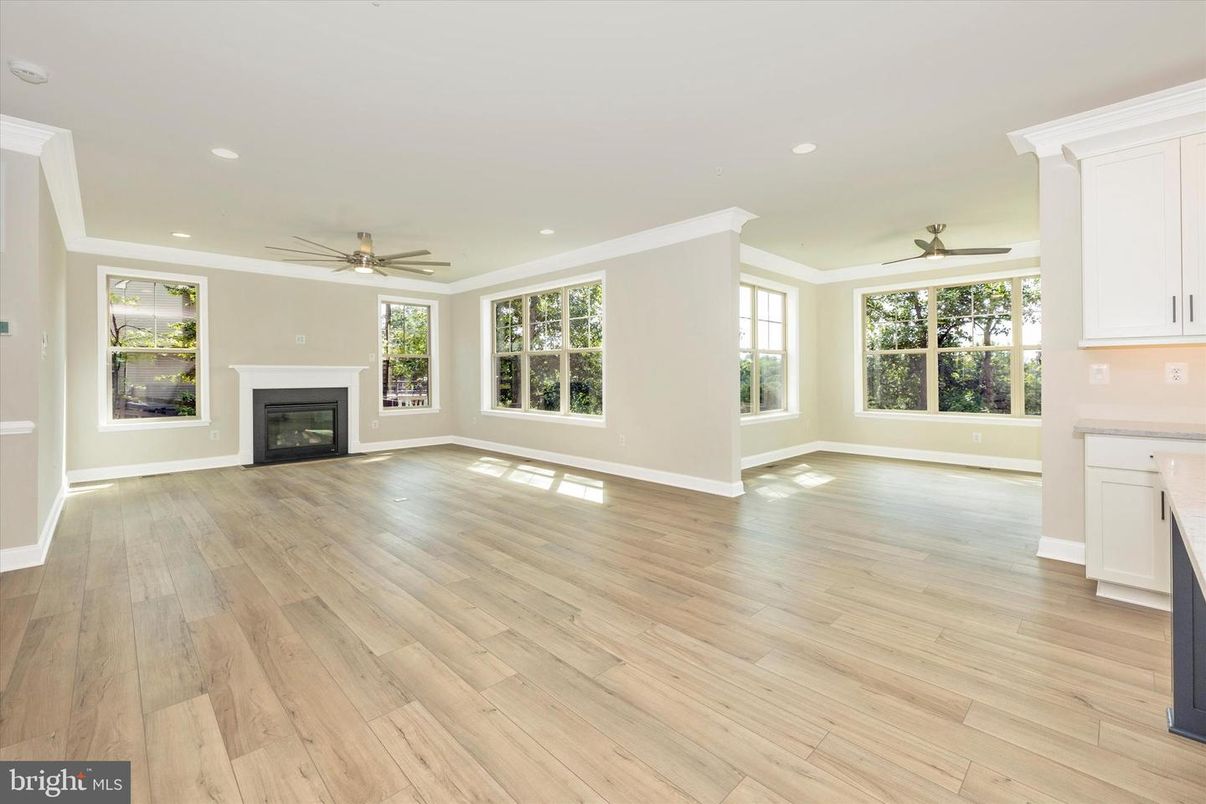 Empty room, Fireplace, Interior, Recessed Lighting, Wood Texture Flooring