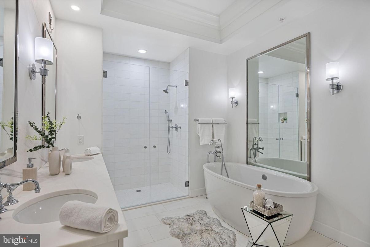Bathroom, Dual Sink Vanities, Free Standing Baths, Glass Shower, Interior, Recessed Lighting