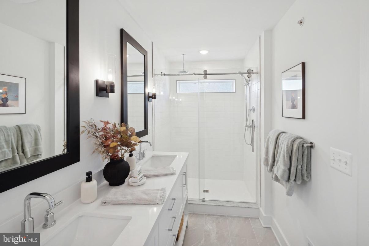 Bathroom, Dual Sink Vanities, Glass Shower, Interior, Recessed Lighting