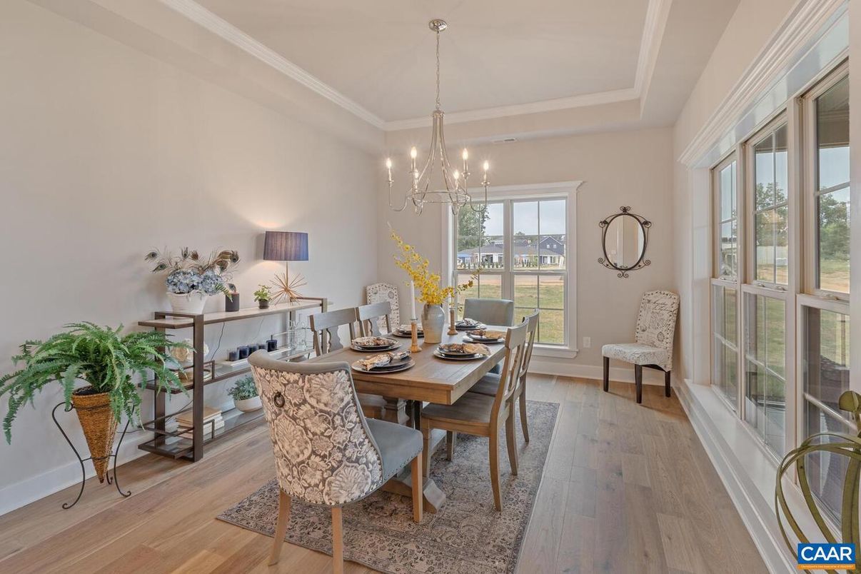 Chandelier, Dining room, Interior, Pendant Lights, Wood Texture Flooring