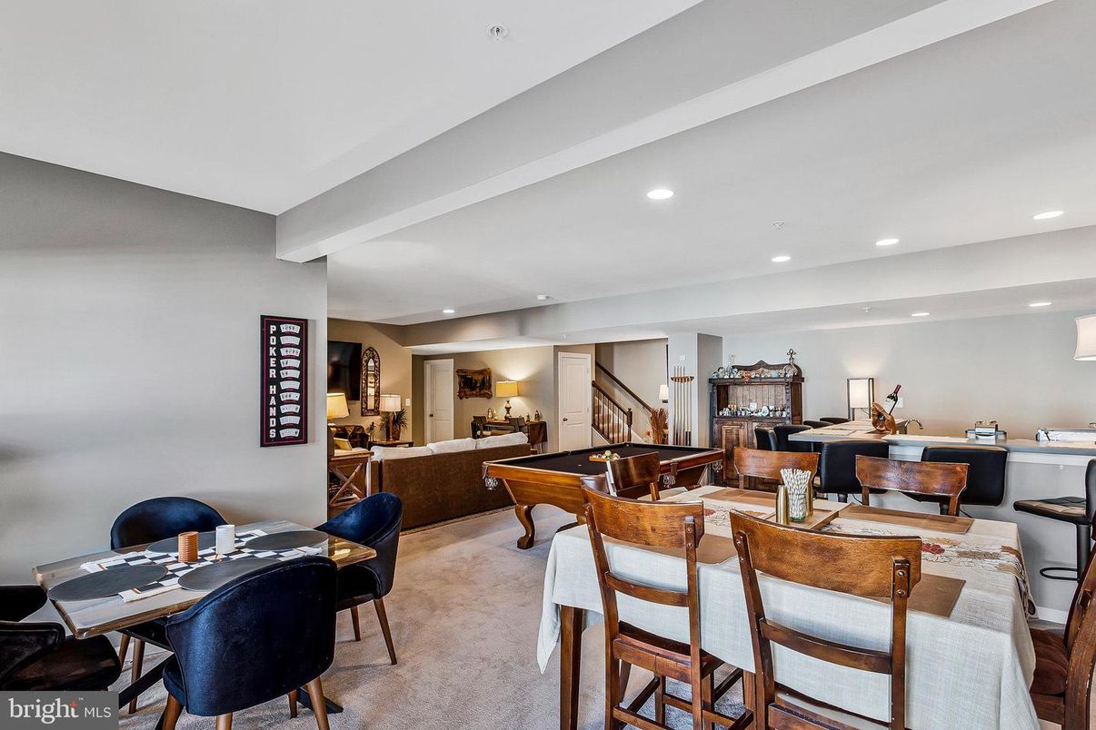 Billiard Table, Dining room, Fireplace, Game Room, Interior, Living room, Recessed Lighting