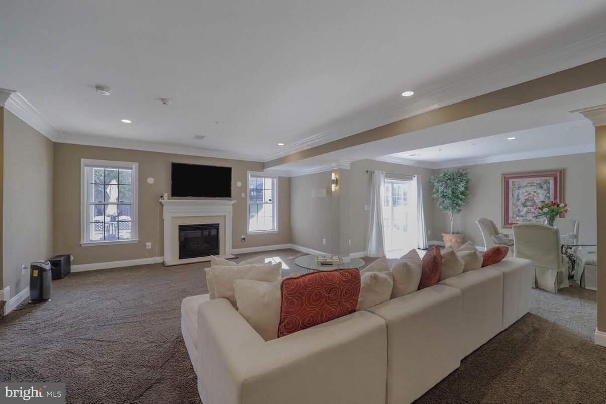 Dining room, Fireplace, Interior, Living room, Recessed Lighting