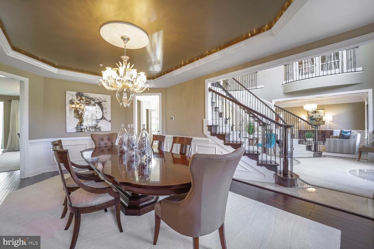 Chandelier, Dining room, Interior, Wood Texture Flooring