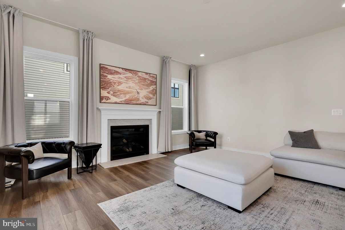 Fireplace, Interior, Recessed Lighting, Wood Texture Flooring