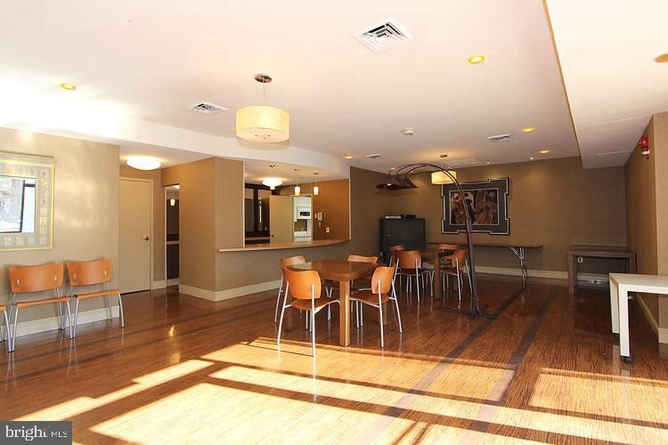 Dining room, Interior, Pendant Lights, Recessed Lighting, Wood Texture Flooring