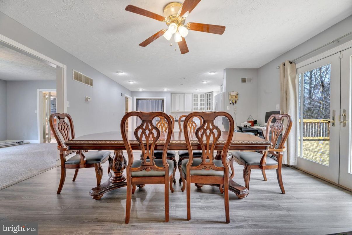 Dining room, Interior, Recessed Lighting, Wood Texture Flooring
