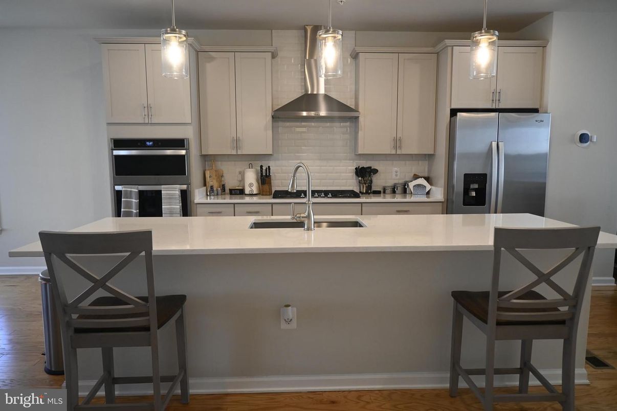 Interior, Kitchen, Pendant Lights, Stainless Steel Appliances, Wood Texture Flooring